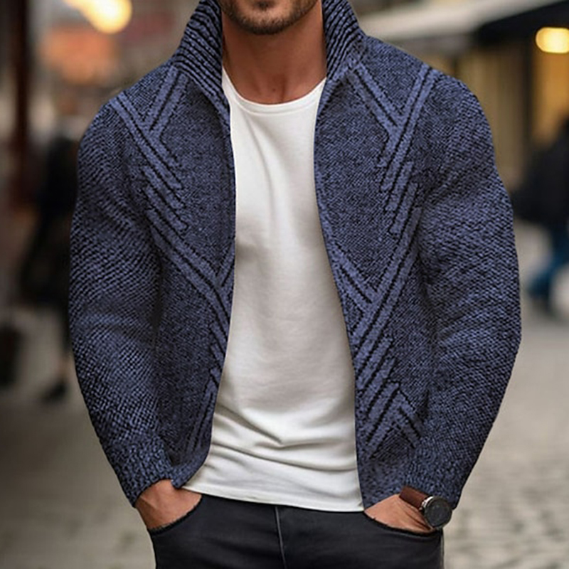 Men's Vintage Knitted Pattern Cardigan Sweater