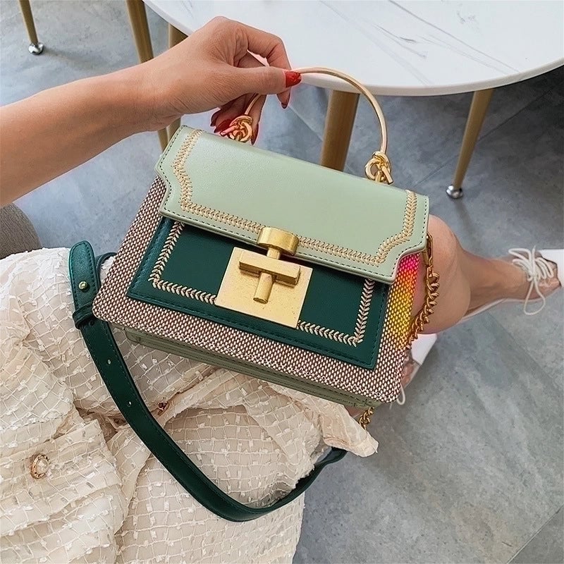Women's All Seasons Pu Leather Color Block Streetwear Square Lock Clasp Square Bag