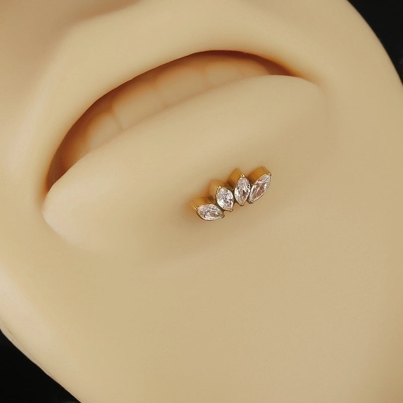 Minimalist Leaf Titanium Steel Zircon Lip Stud