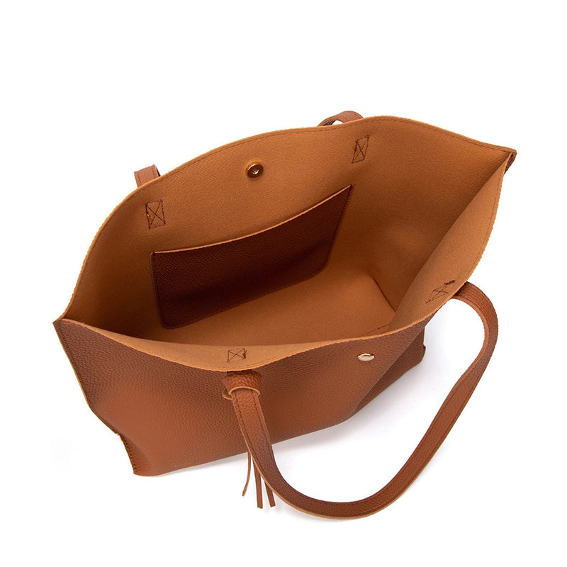 Women's Large Pu Leather Solid Color Basic Classic Style Square Magnetic Buckle Bag Sets Tote Bag