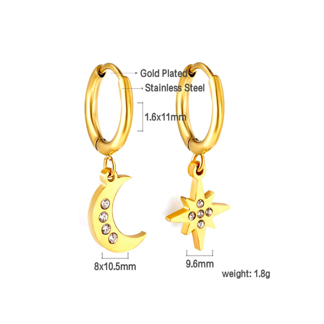 Moon and sun hoops - Gold