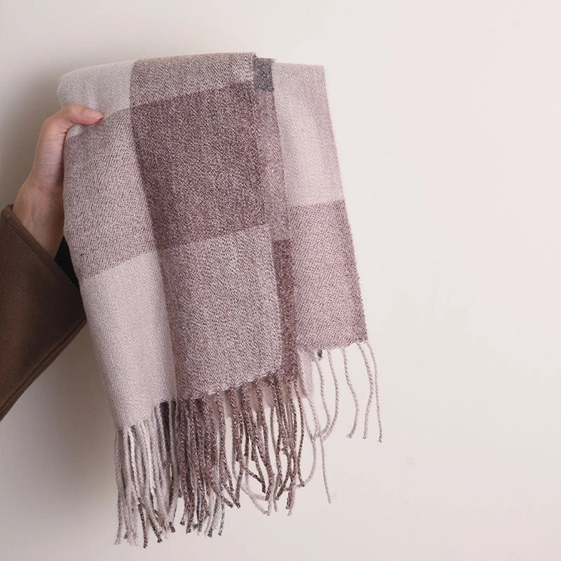 Unisex Lady Lattice Imitation Cashmere Tassel Scarf
