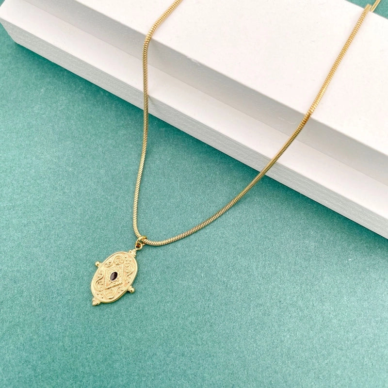 Fashion Round Water Droplets 304 Stainless Steel Natural Stone Zircon 14K Gold Plated Plating Inlay Stainless Steel Necklaces