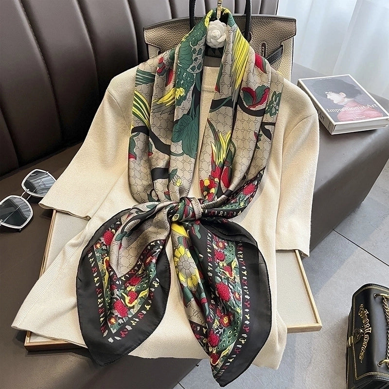Women's Basic Minimalist Flower Satin Silk Scarves