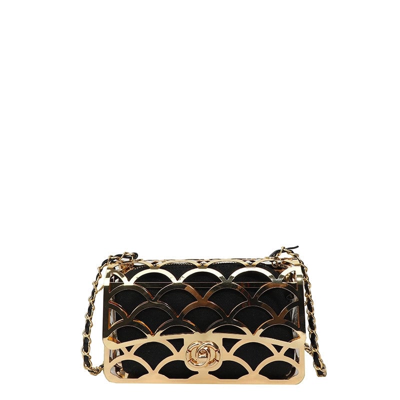 Women's Medium Pu Leather Metal Solid Color Streetwear Hollow Square Lock Clasp Crossbody Bag