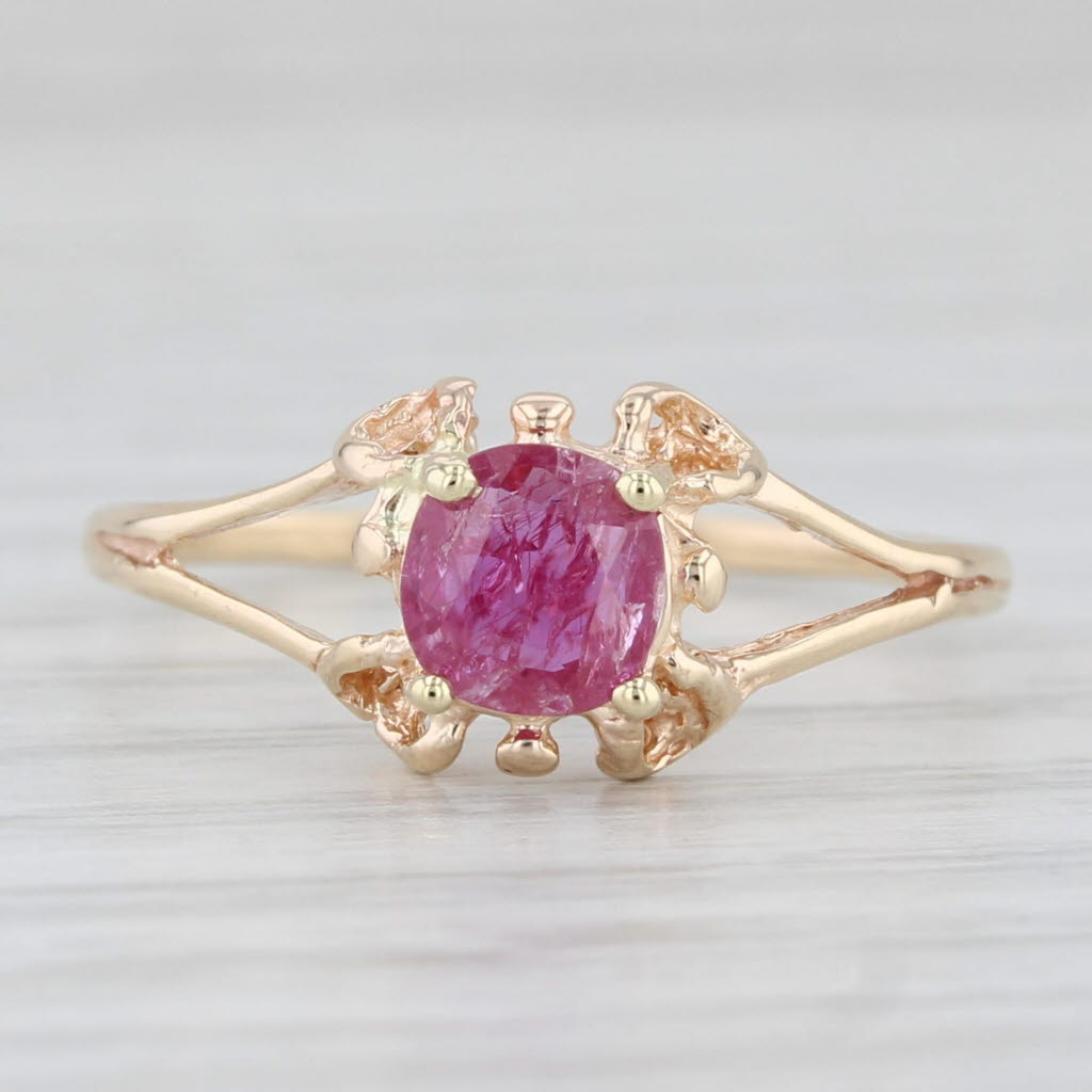 0.50ct Ruby Ring 10k Yellow Gold Round Solitaire Size 7
