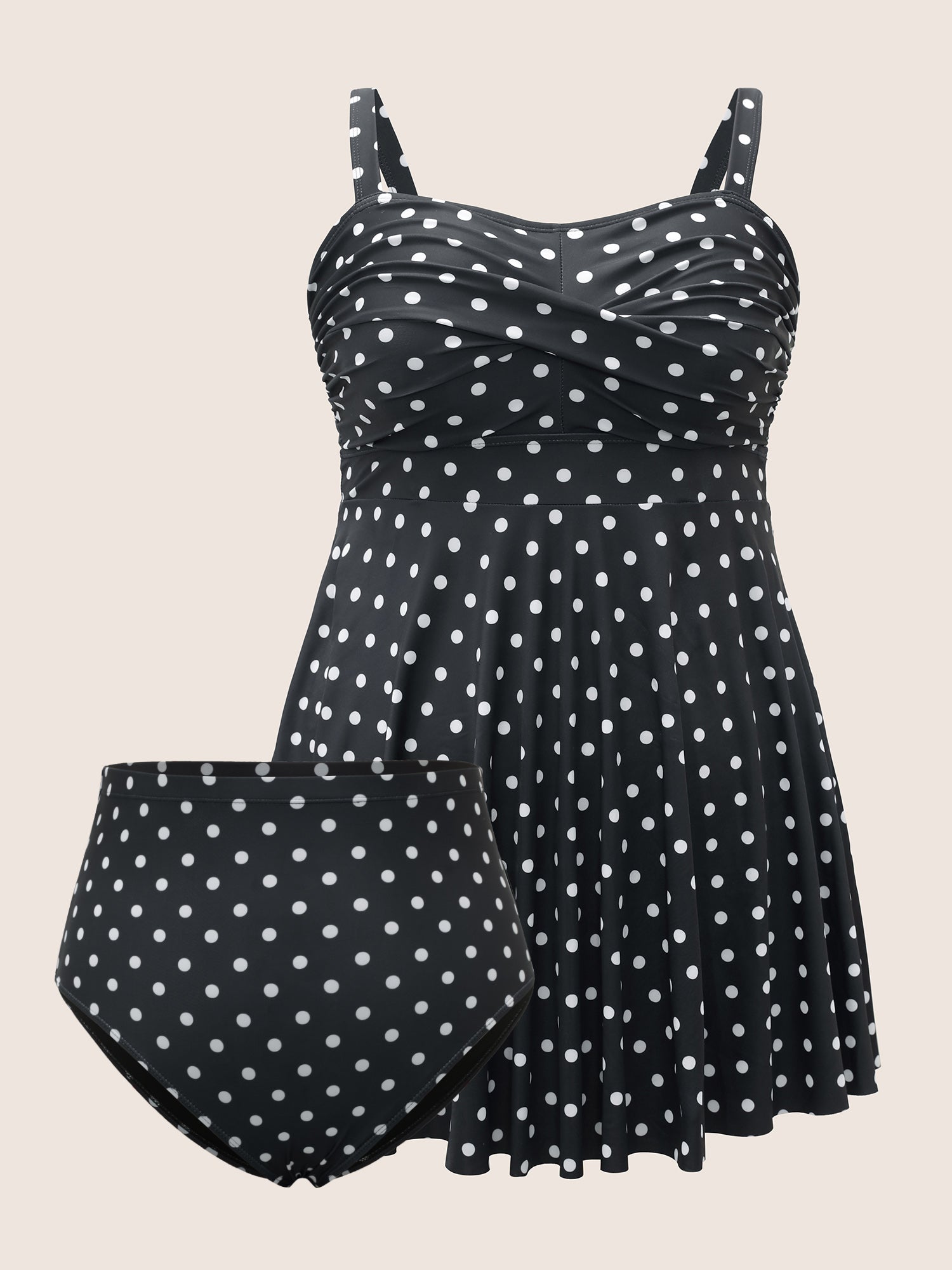 Polka Dot Crossover Ruched Flutter Hem Swim Dress