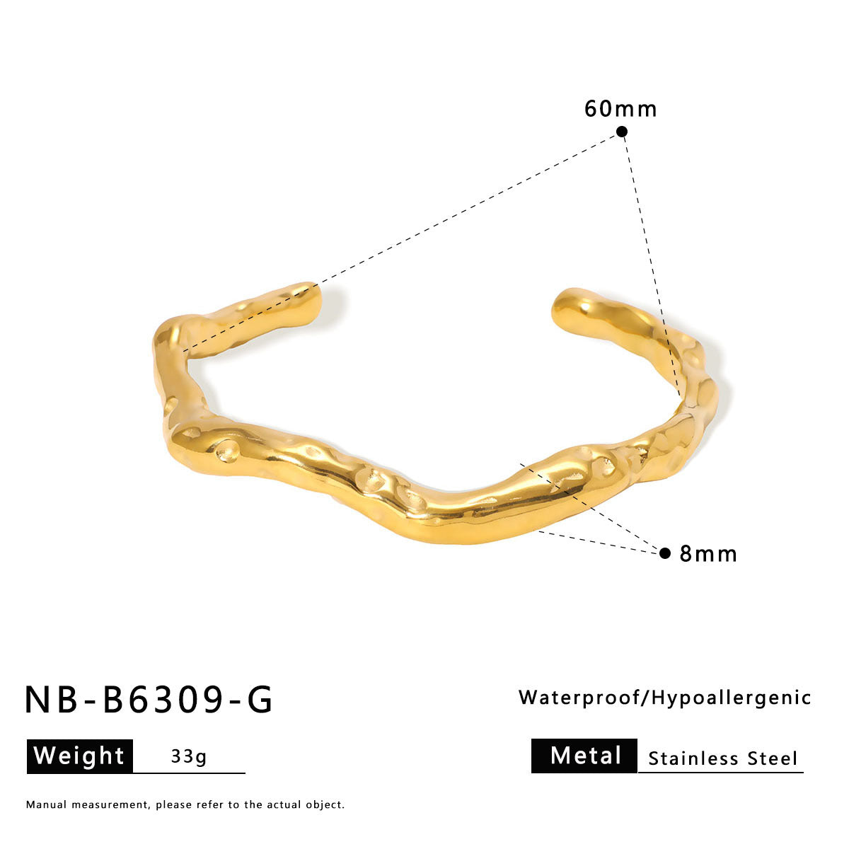 Ins Stainless Steel Zircon Pearl Bracelet C-Shaped Wave Line Open Gold-Plated Bracelet Design Female