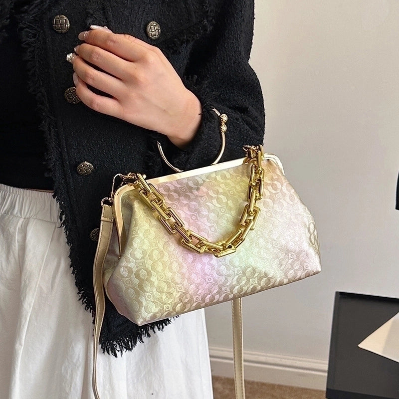 Women's Small Pu Leather Color Block Streetwear Shell Clasp Frame Shoulder Bag Crossbody Bag Dome Bag