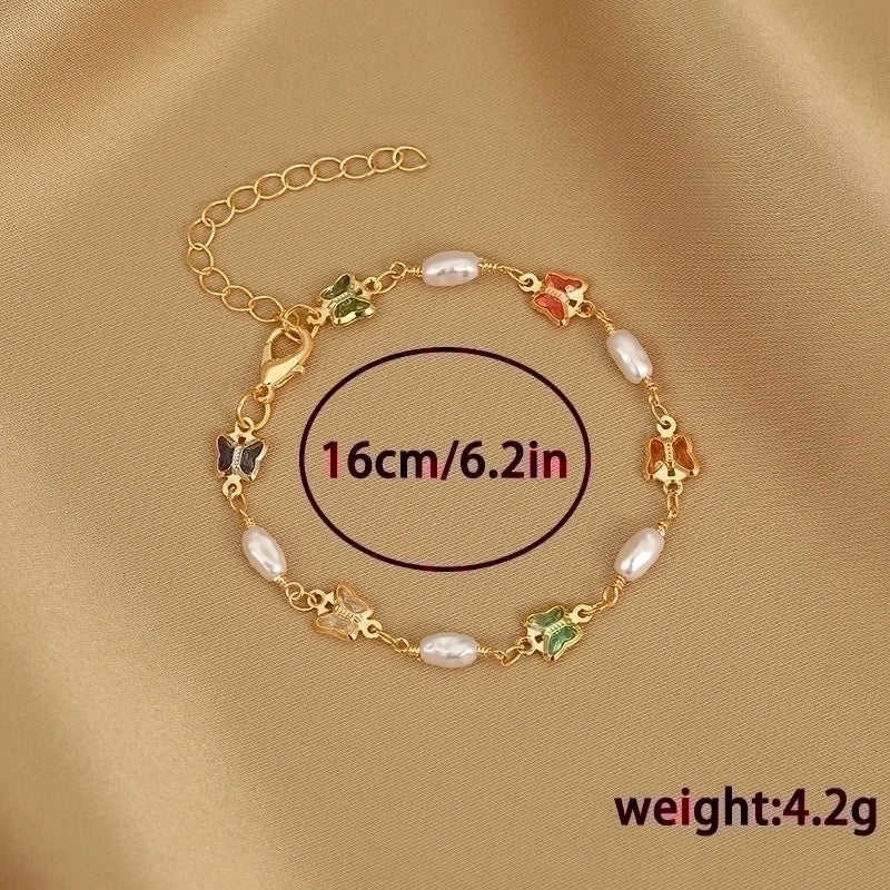 Fashion Heart Shape Butterfly Alloy Inlay Artificial Pearls Rhinestones Women's Bracelets 1 Piece