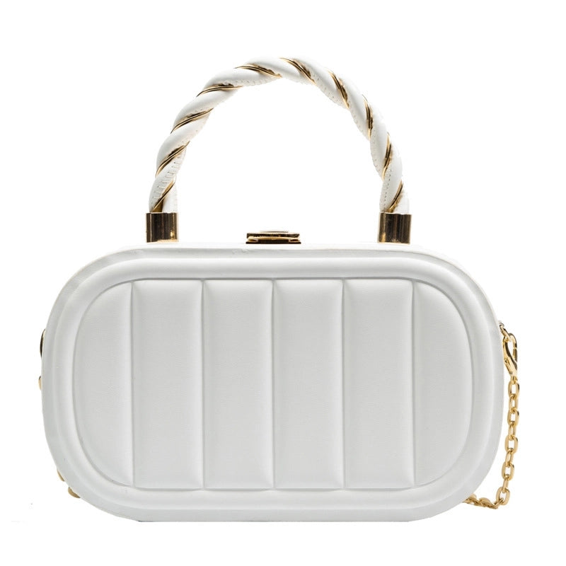 Women's Small Pu Leather Solid Color Elegant Classic Style Square Lock Clasp Shoulder Bag Handbag Crossbody Bag