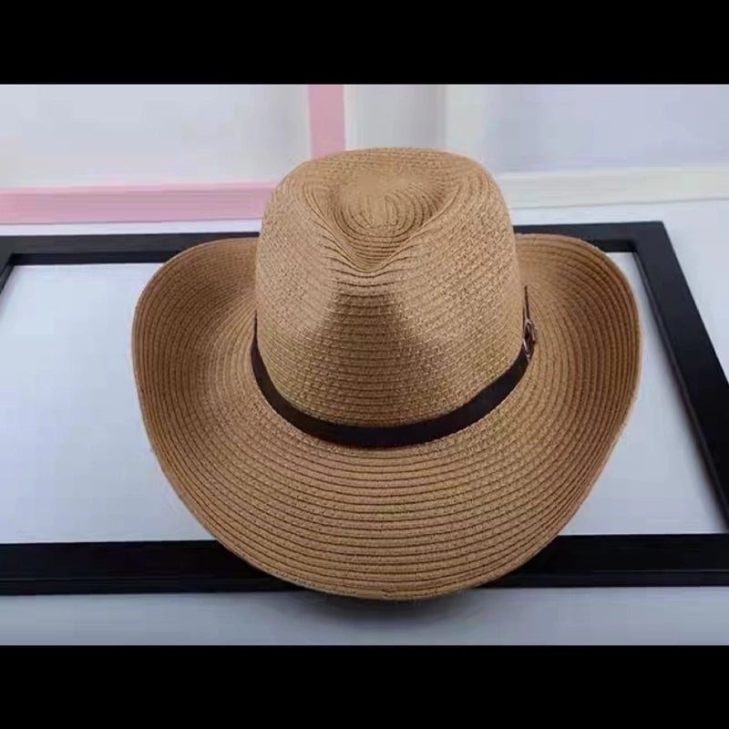 Women's Minimalist Color Block Crimping Straw Hat