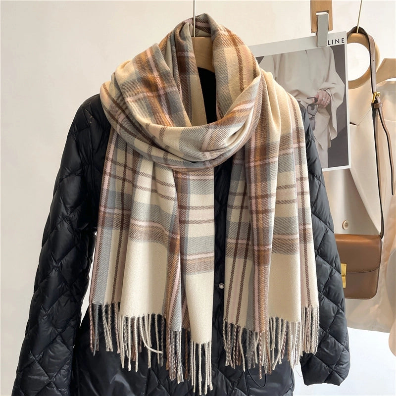 Women's Basic Minimalist Plaid Imitation Cashmere Polyester Scarf