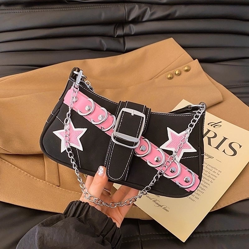 Women's Medium Pu Leather Star Streetwear Pillow Shape Buckle Underarm Bag