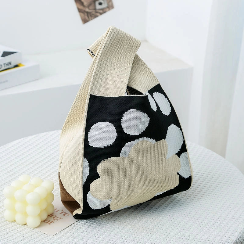 Women's Small Knit Color Block Streetwear Square Open Shoulder Bag