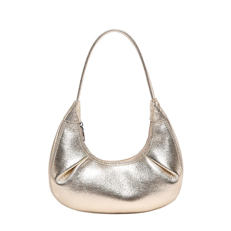 Women's Pu Leather Solid Color Basic Sewing Thread Dumpling Shape Zipper Shoulder Bag