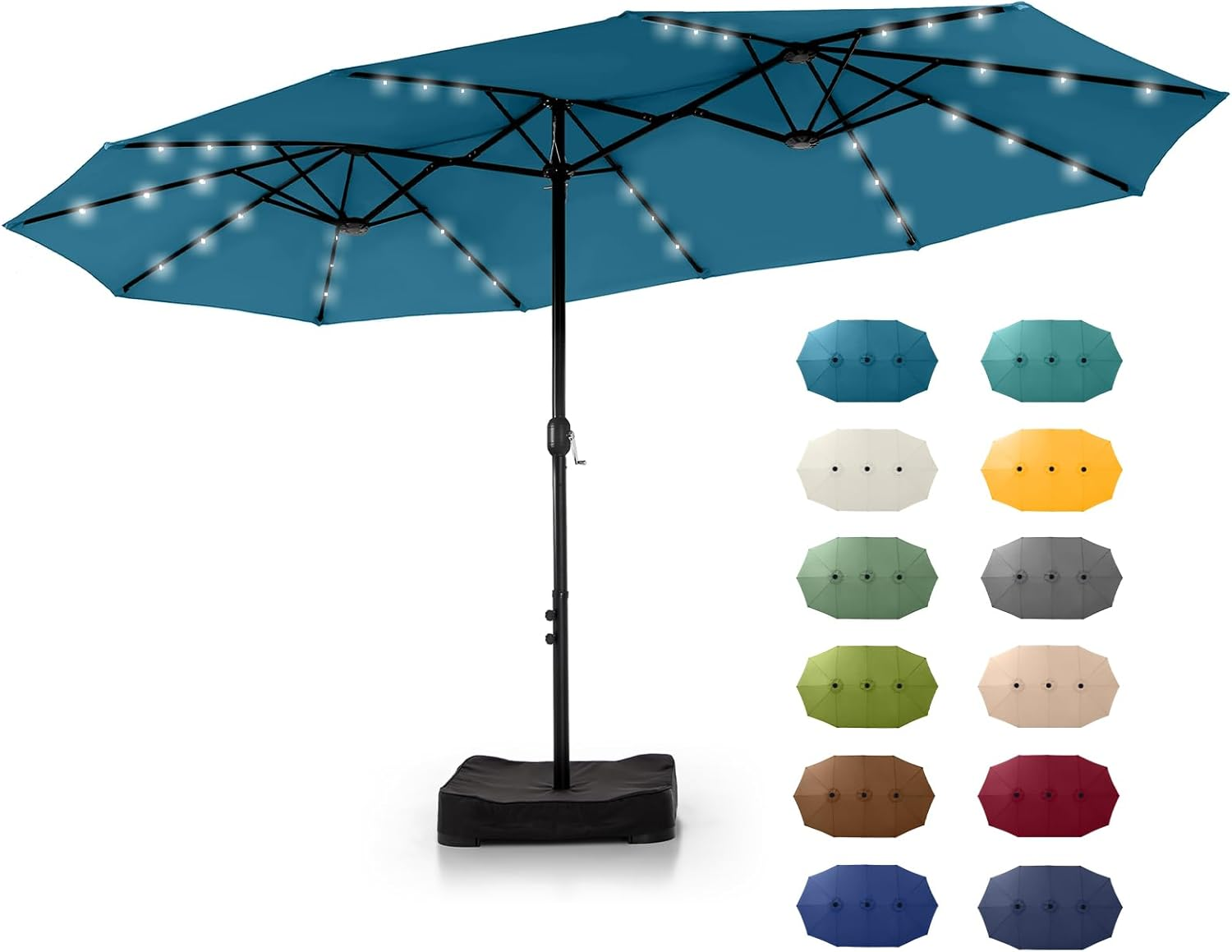 🎉𝑻𝒐𝒅𝒂𝒚'𝒔 𝑺𝒑𝒆𝒄𝒊𝒂𝒍 𝑽𝒂𝒍𝒖𝒆💝Buy 2 Get 30% Off✨GREEN PARTY 15 ft Rectangle Patio Umbrella with Solar Lights and Base Included