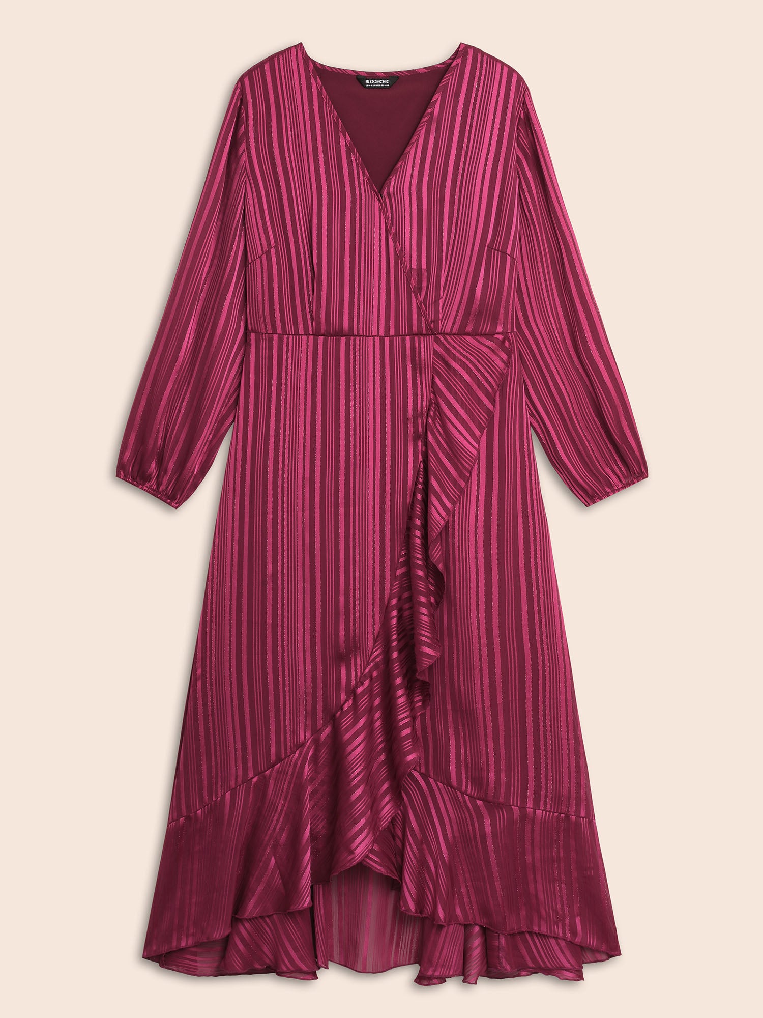 Chiffon Overlap Collar Ruffle Trim Dress