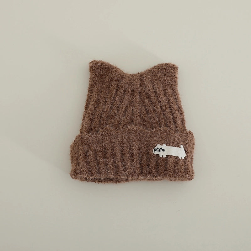 Cute Cat Ears Plush Knitted Hat Autumn And Winter Children Warm Baby's Knit Hat Personality Girl Sleeve Cap