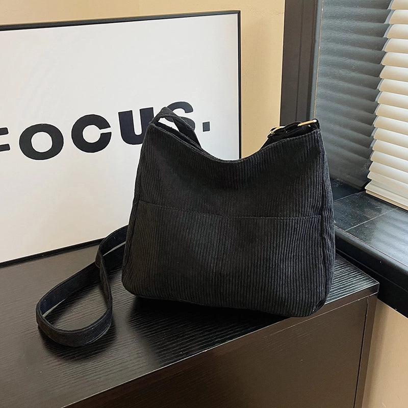 Women's Medium Cotton Velvet Solid Color Basic Classic Style Square Zipper Tote Bag