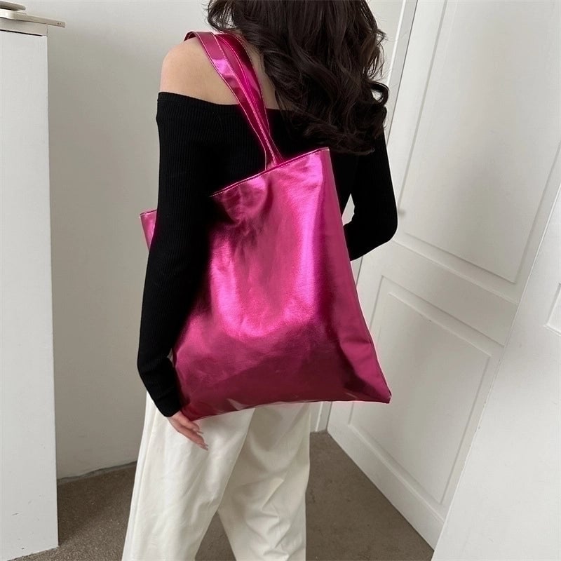 Women's Large Pu Leather Solid Color Streetwear Square Zipper Shoulder Bag Handbag Tote Bag