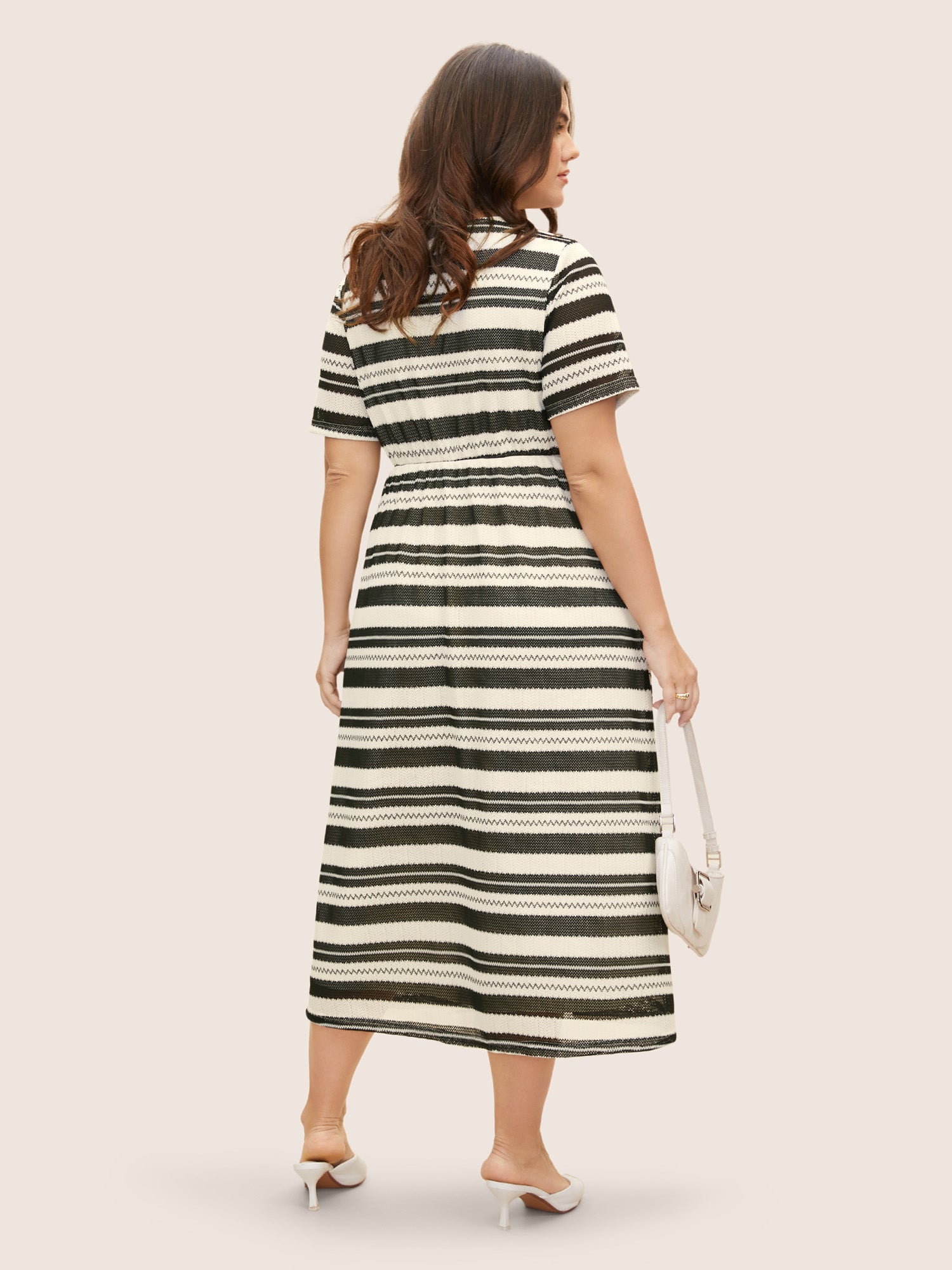 Striped Texture Crew Neck Midi Knit Dress