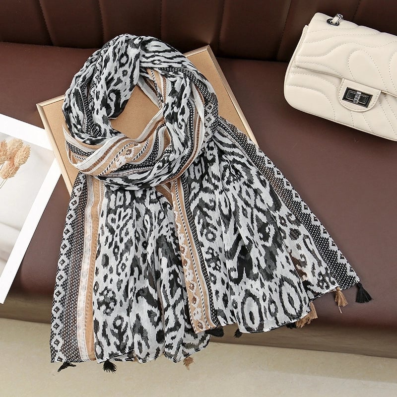 Women'S Bohemian Geometric Cotton And Linen Scarf