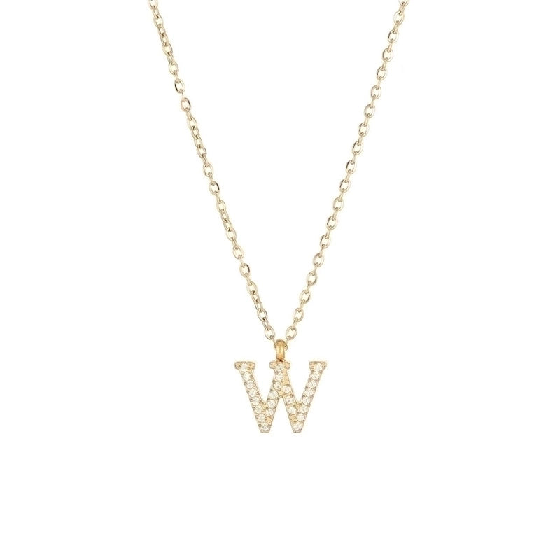 Minimalist Letter 304 Stainless Steel Zircon 16K Gold Plated White Gold Plated Plating Inlay Pendant Necklace