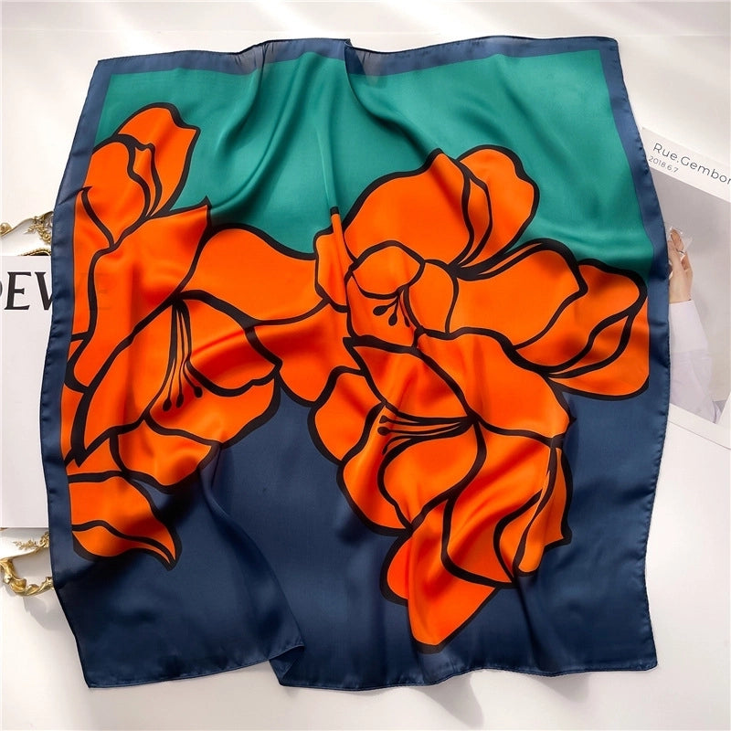 Women's Elegant Minimalist Color Block Polyester Printing Silk Scarf