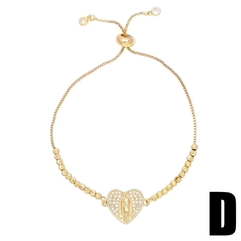 Retro Minimalist Cross Virgin Mary Heart Shape Copper Plating Inlay Zircon 18k Gold Plated Bracelets