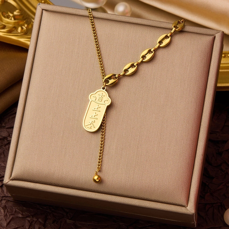 Elegant Minimalist Geometric Flower Bow Knot Titanium Steel Plating Pendant Necklace