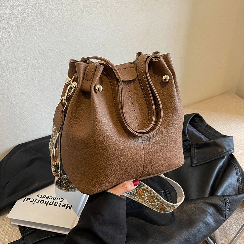 Women's Large Pu Leather Solid Color Basic Bucket Magnetic Buckle Shoulder Bag Handbag Crossbody Bag