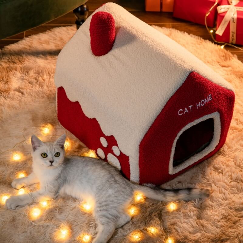 Snowy House Cat Villa Warm Semi-enclosed Cat Cave