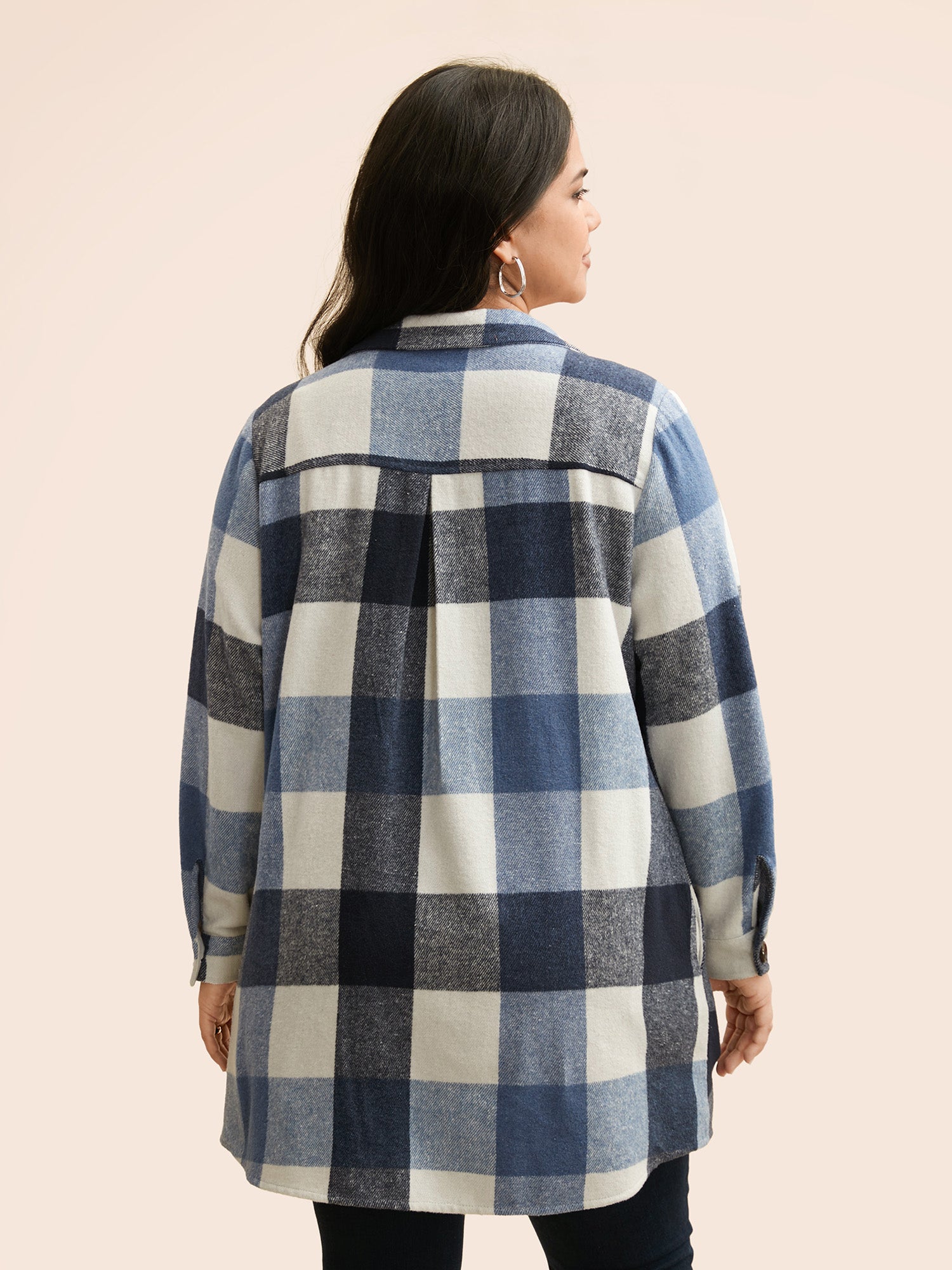 Plaid Chest Pockets Long Jacket