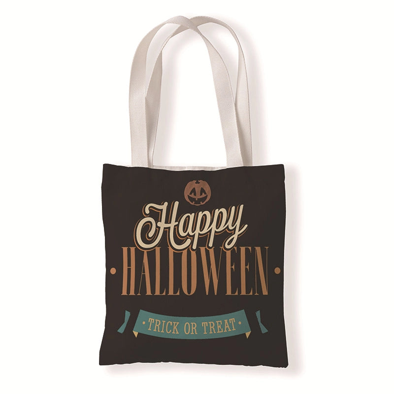 Halloween Unisex Medium Canvas Pumpkin Letter Elegant Streetwear Square Open Canvas Bag
