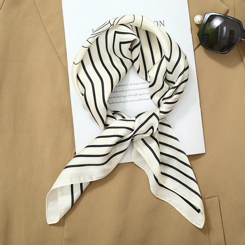 70*70  Striped Silk Scarf Women's Small Square Scarf  Versatile Professional Small Scarf Summer Thin Decorative Scarf