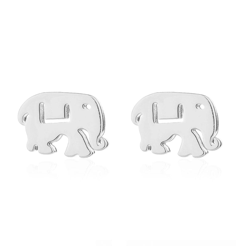Minimalist Letter Cat Elephant Stainless Steel Plating Hollow Out Ear Studs 1 Pair