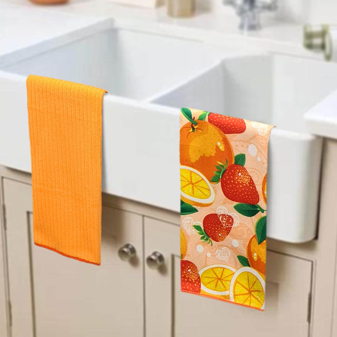 Orange Microfiber Cleaning Towels Set (2pcs)