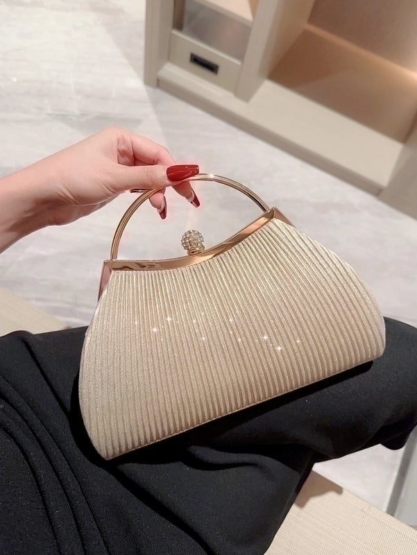 Women's Polyester Solid Color Elegant Vintage Style Sequins Oval Buckle Clutch Bag Handbag Evening Bag
