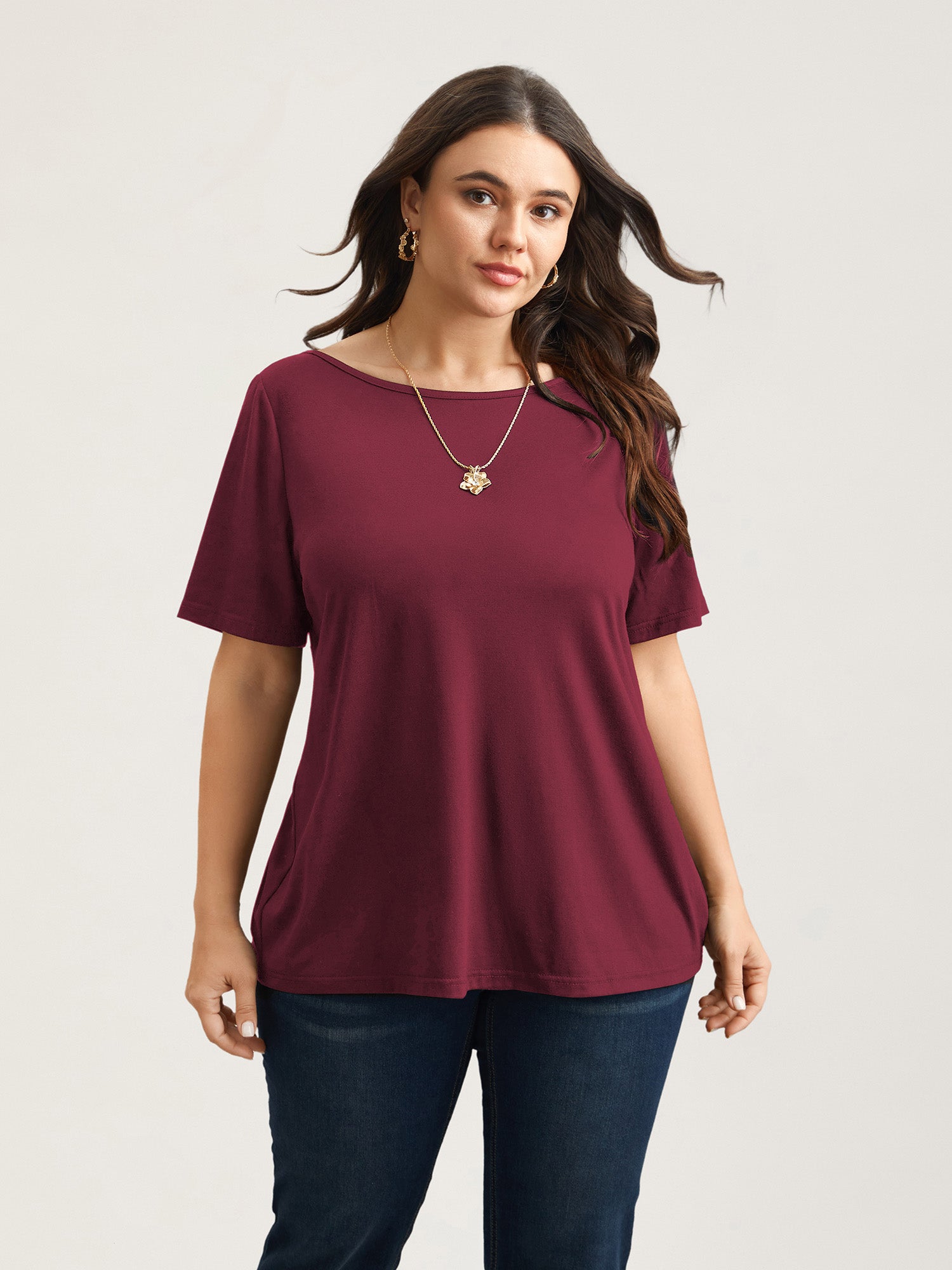 Butterfly Back Stretchy Round Neck T-Shirt