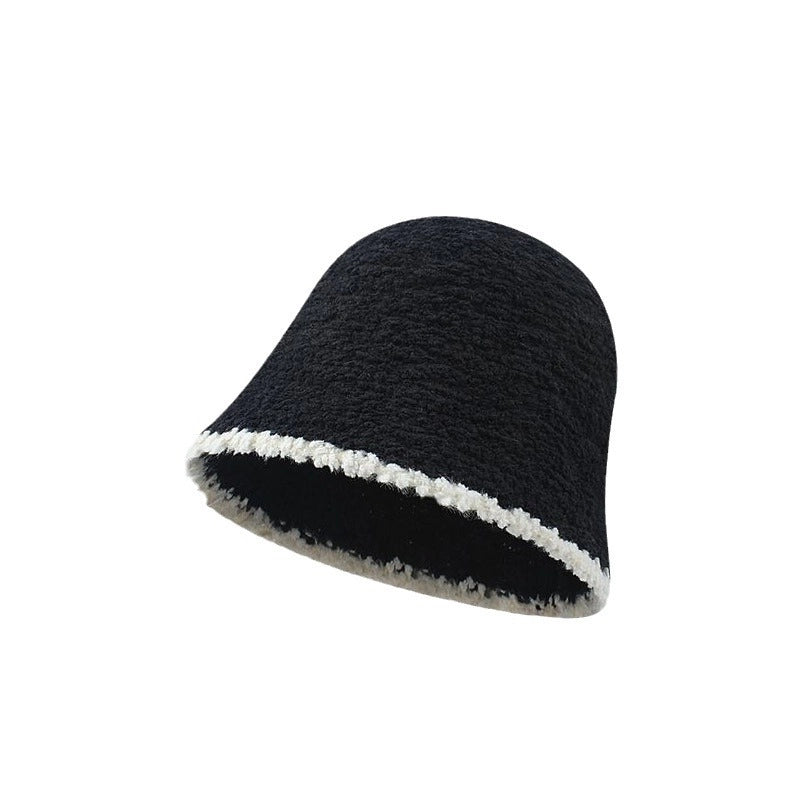 Fisherman Hat Women's Autumn And Winter Big Head Circumference Face-looking Small Bucket Hat Plain Warm Face-covering Plush Basin Hat For Women