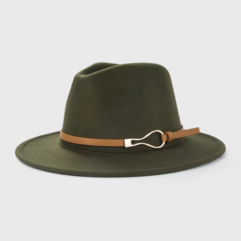 Retro Woolen Hats Men's Belt Hat Simple Big Brim Jazz Hat