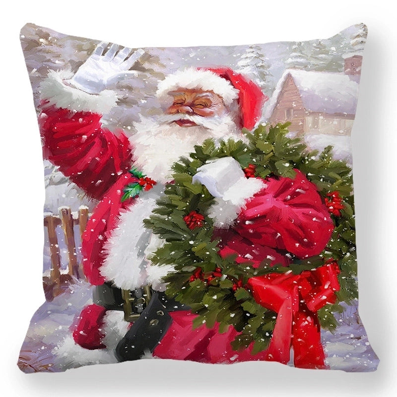 Christmas Pastoral Santa Claus Elk Cotton Pillow Cases Couch & Sofa Decor
