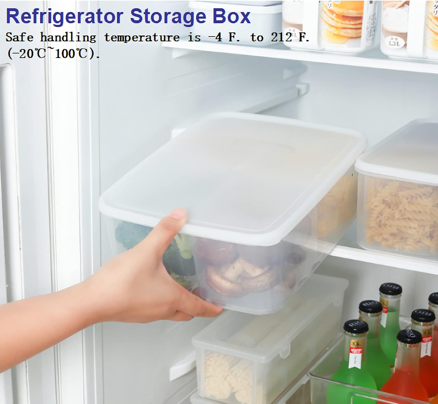 Fridge Food Storage Container With Lid. Airtight Refrigerator Food Box With 4Pcs Detachable Drain Baskets