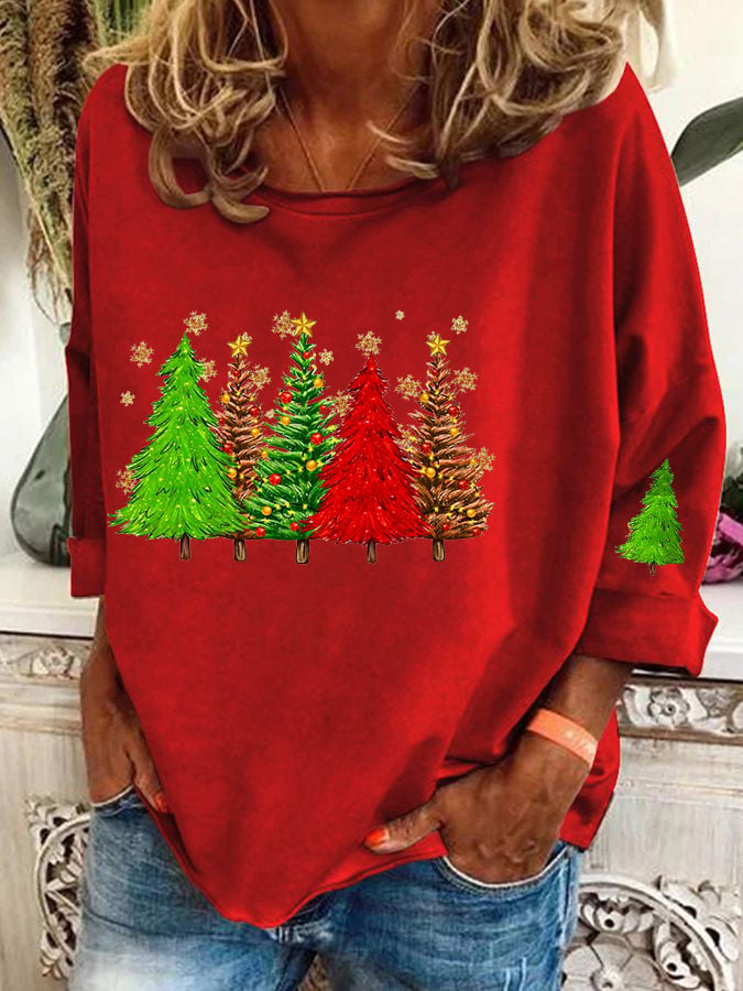 Women's  Sequined Christmas Tree Printed Casual Sweatshirt