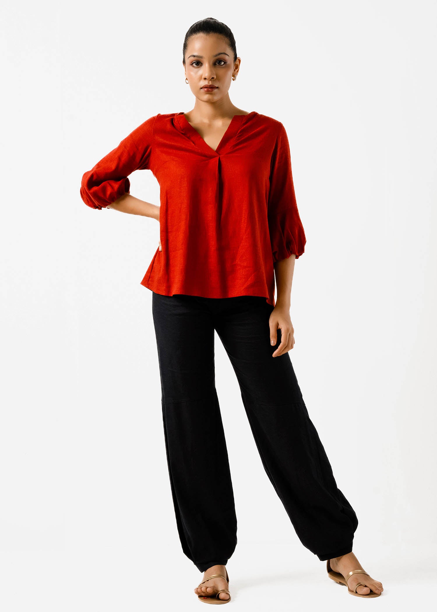 Front Pleat Blouse With Sleeve Detail