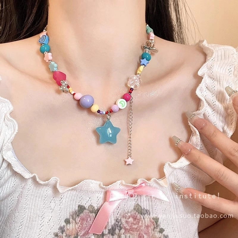 Fashion Heart Shape Titanium Steel Beaded Zircon Layered Necklaces 1 Piece