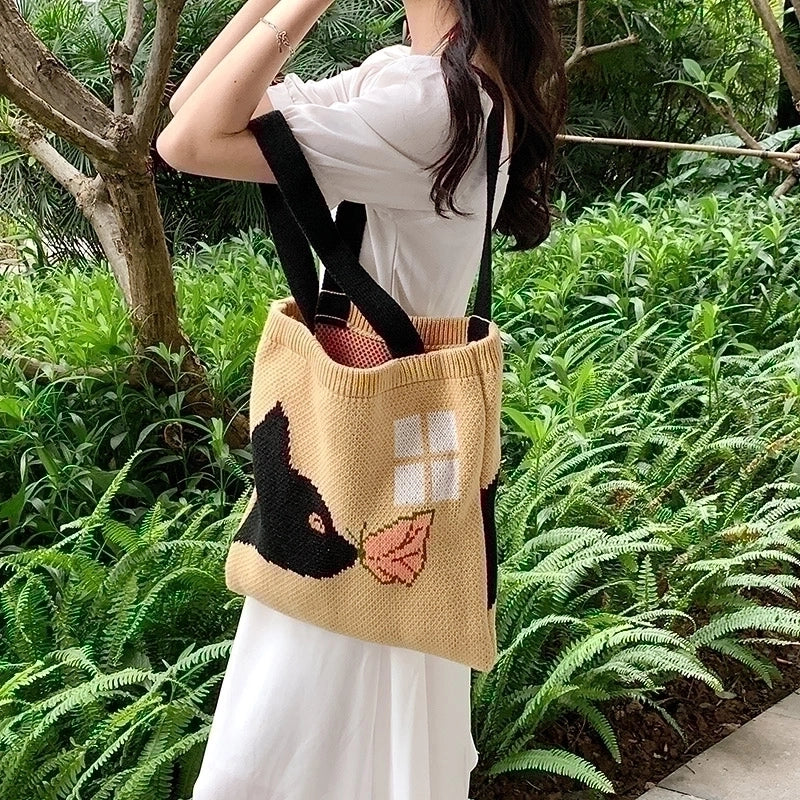 Women's Cute Vacation Cat Solid Color Shopping Bags
