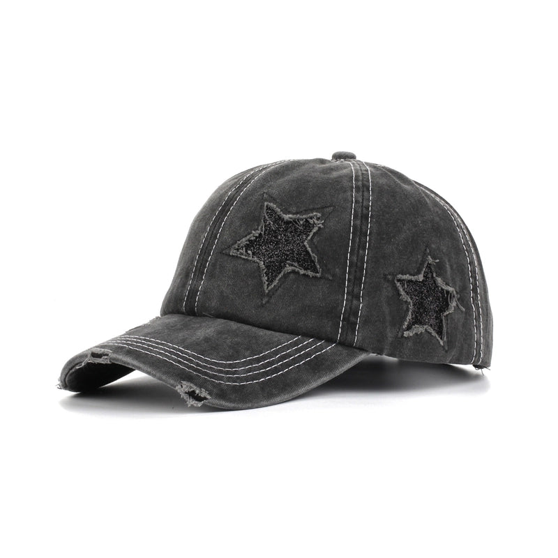 New Washed Old Baseball Cap Long Brim Sunshade Cap Cartoon Five-pointed Star Printed Outdoor Hat