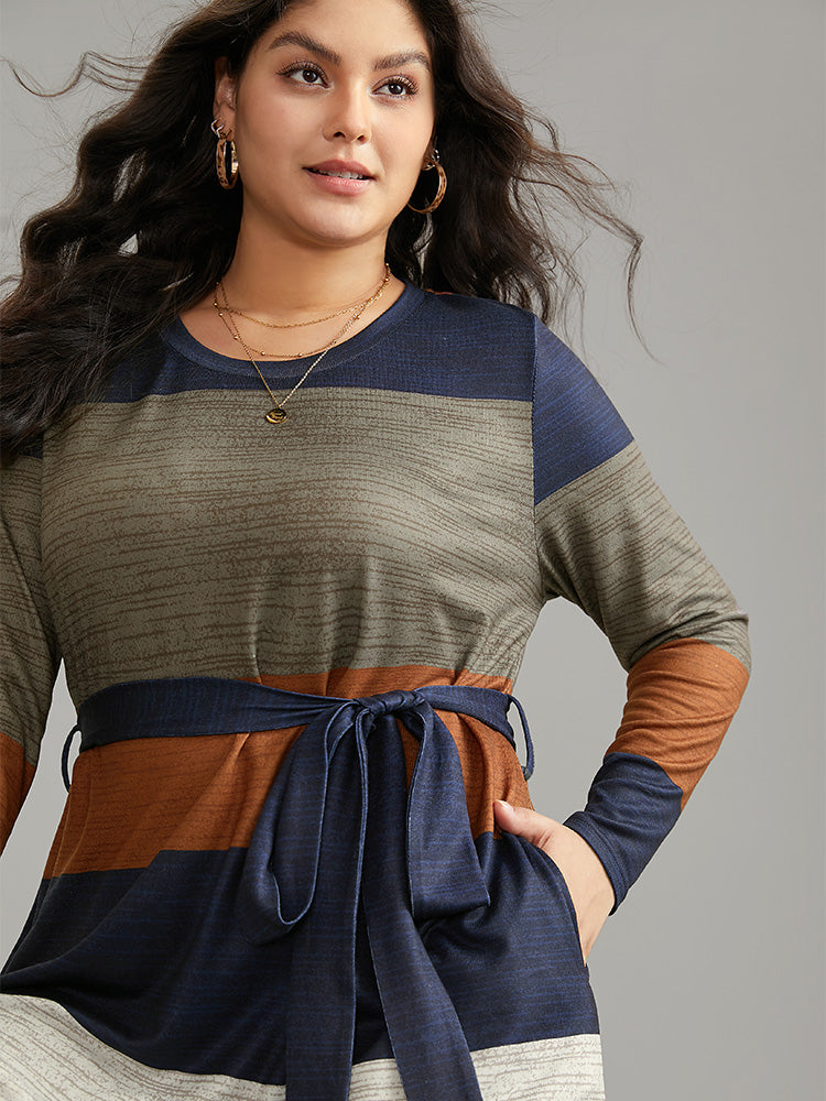 Colorblock Contrast Heather Belted Dress